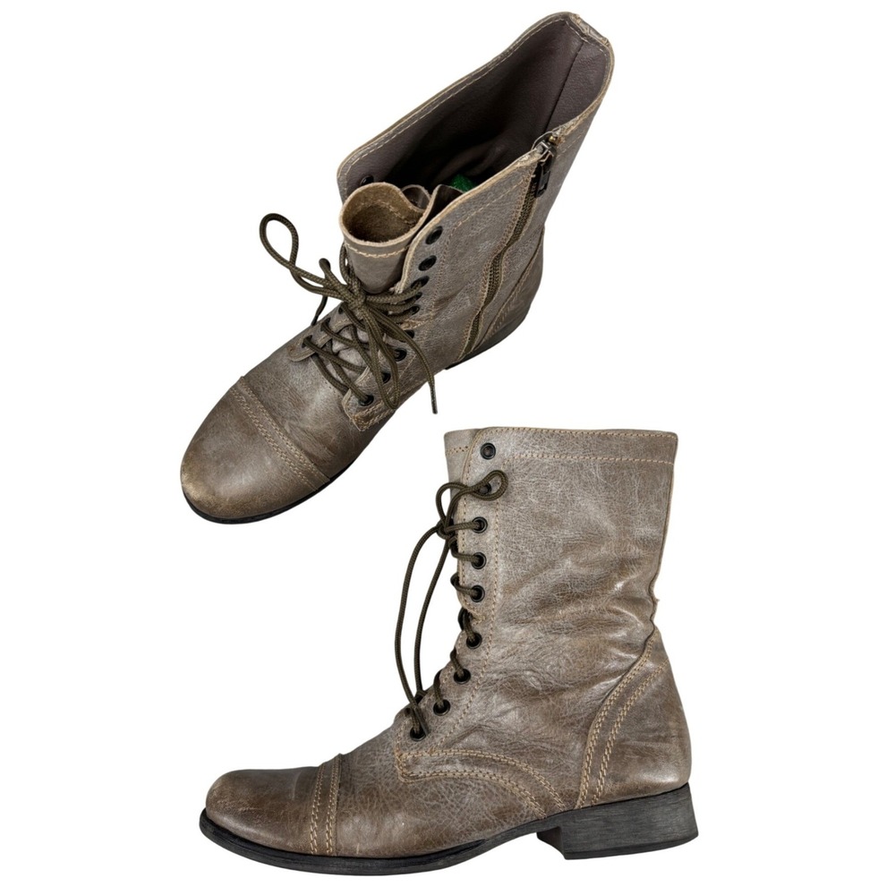 Steve‎ Madden Troopa Boots Taupe Gray Brown Distressed Leather Combat Women's 10